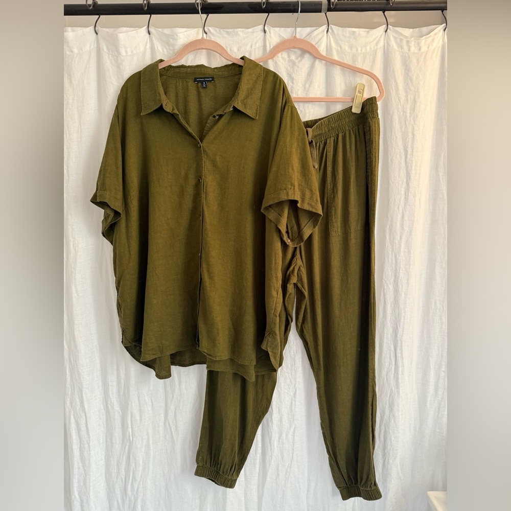 Olive Green Women's Linen Set